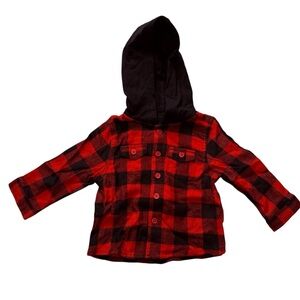 Wonder Nation Baby Boys Hooded Flannel Shirt Red & Black Buffalo Plaid Size 12M